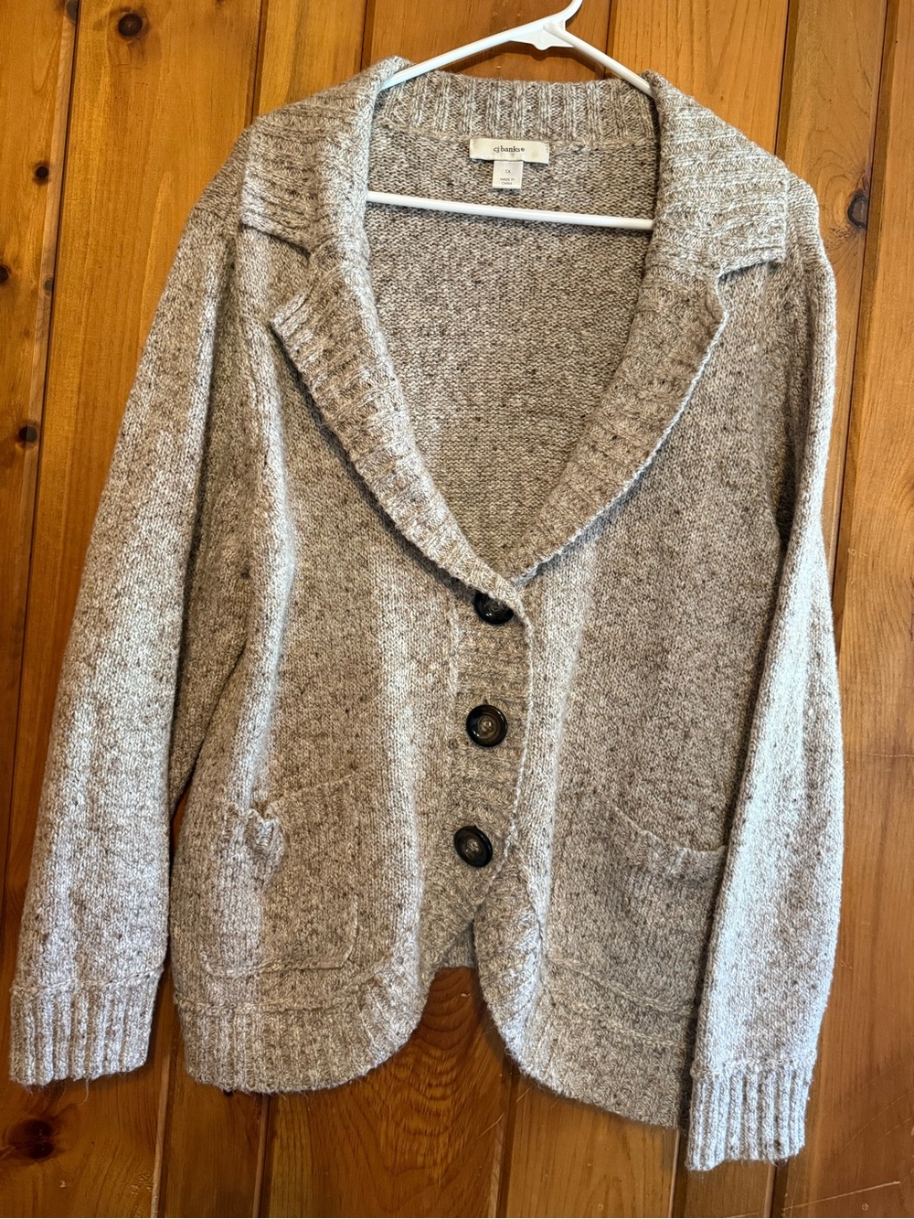 CJ Banks Cream Collar Button Cardigan